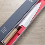 二唐刃物 牛刀 240mm<br>VG10鋼 磨鎚目