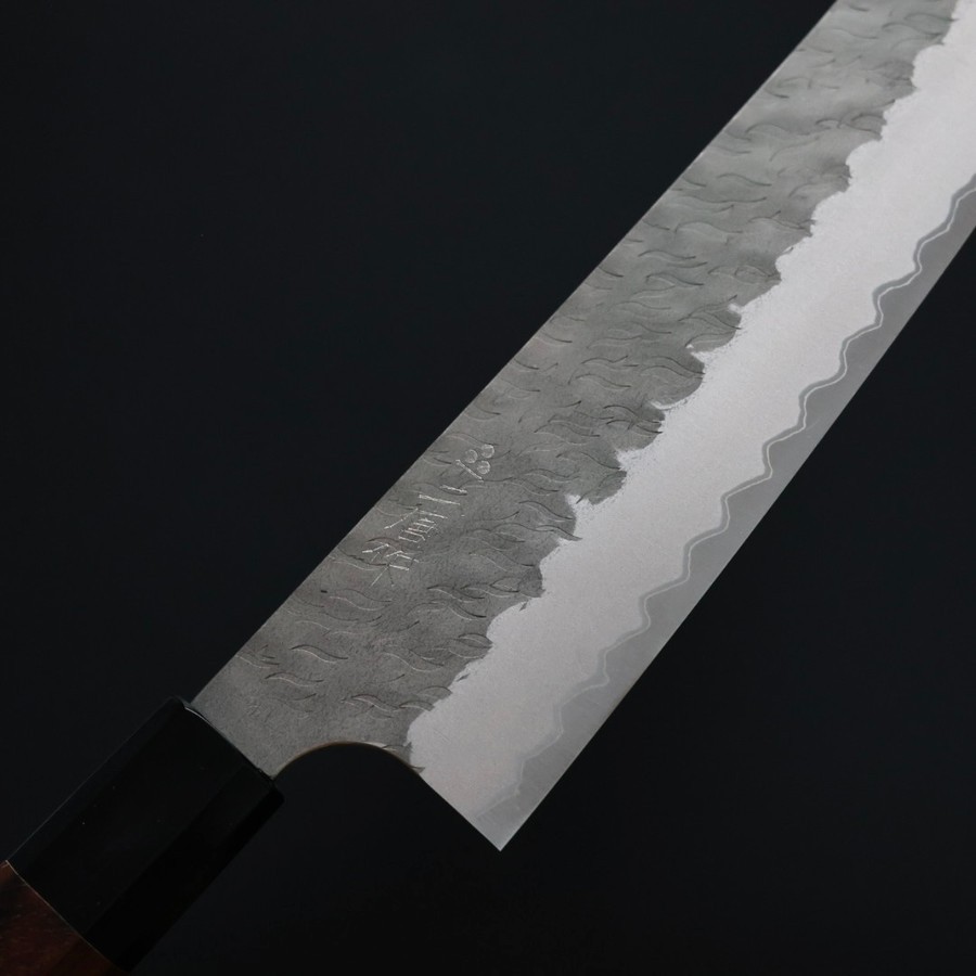 二唐刃物 切付牛刀 210mm<br>青紙超級鋼 柳葉鎚目