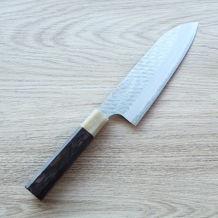 nigara-santoku-180-sg2-m 二唐刃物 三德 180mm SG2粉末HSS鋼 磨鎚目