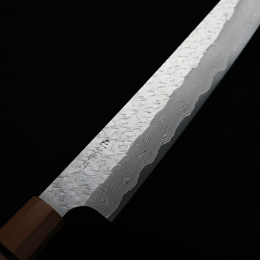 nigara-sj240-sgst-s-6 二唐刃物 筋引 240mm <br>SG Strix粉末HSS鋼 鎚目大馬士革