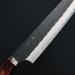 二唐刃物 切付筋引 255mm SG2 黑打鎚目 壓克力柄紅