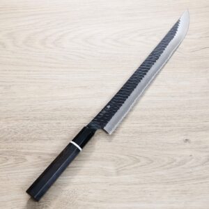 nigara-smsj300sg2-ku 二唐刃物 先丸筋引 300mm<br>SG2粉末HSS鋼 黑打鎚目
