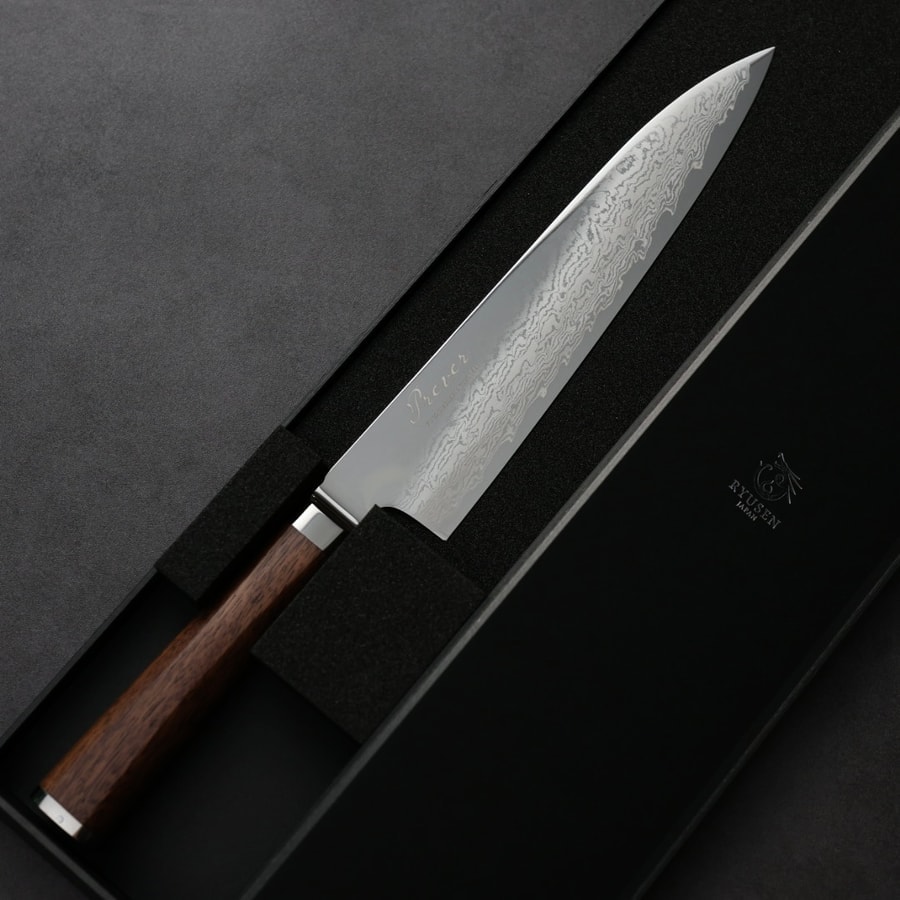ryusen-g210-pv-2-1 龍泉刃物 PREVER 牛刀 210mm<br>VG10 67層鎳染大馬士革