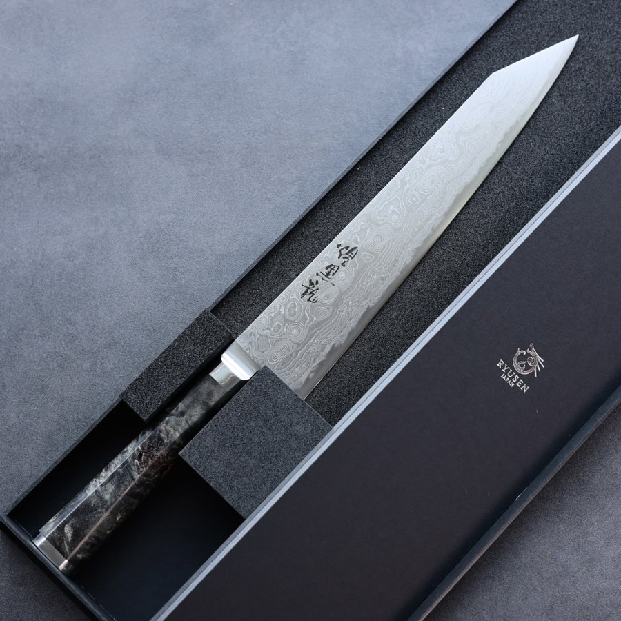 ryusen-gyuto-240-ok-2-1 龍泉刃物 煌黑龍 牛刀 240mm SG2粉末HSS鋼 99層鎳染大馬士革