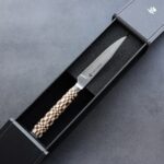 龍泉刃物 寄木細工 牛排刀/市松 100mm ATS314 63層大馬士革
