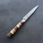 龍泉刃物 寄木細工 牛排刀/矢羽根 100mm ATS314 63層大馬士革
