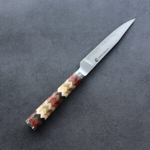 龍泉刃物 寄木細工 牛排刀/矢羽根 100mm ATS314 63層大馬士革