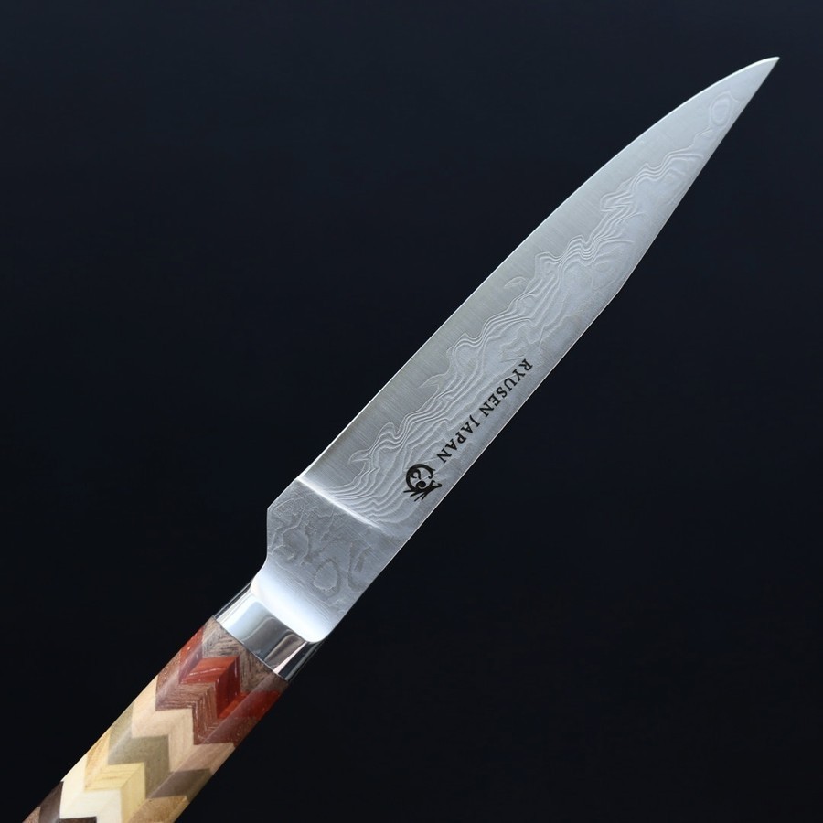 龍泉刃物 寄木細工 牛排刀/矢羽根 100mm ATS314 63層大馬士革
