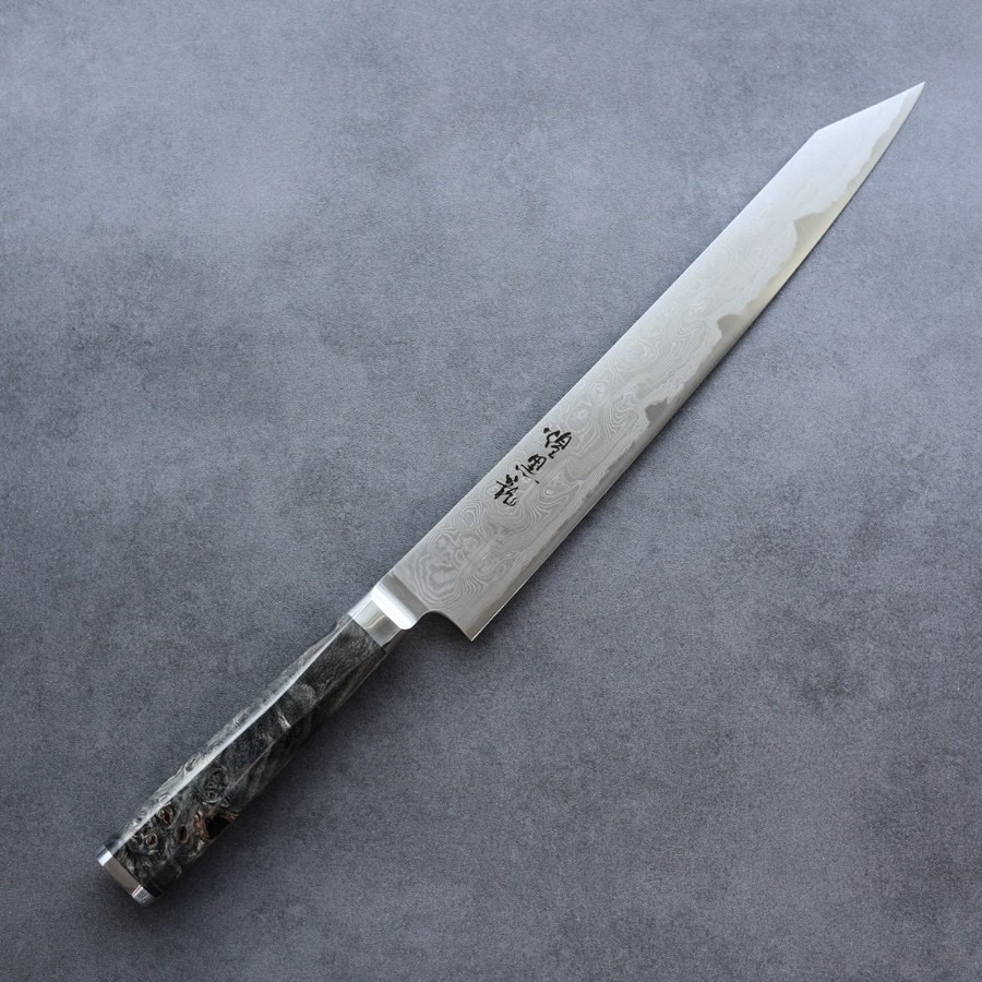 ryusen-sujihiki-260-ok-1 龍泉刃物 煌黑龍 筋引 260mm SG2粉末HSS鋼 99層鎳染 大馬士革