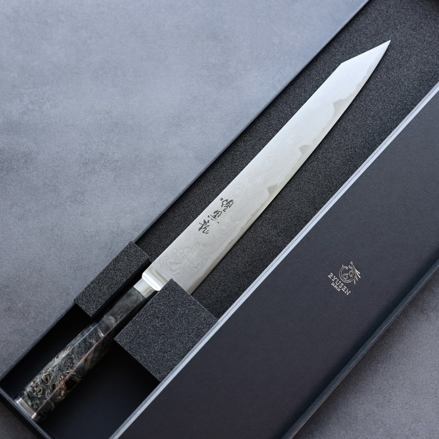 ryusen-sujihiki-260-ok-2-1 龍泉刃物 煌黑龍 筋引 260mm SG2粉末HSS鋼 99層鎳染 大馬士革