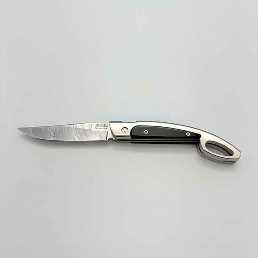 sa-1030bd-4 SALADINI 頂級手工SALADINI Lo Scarperiese傳統摺疊刀大馬氏革鋼 水牛角/白牛角手柄 結合「大馬士革鋼」與「牛角」