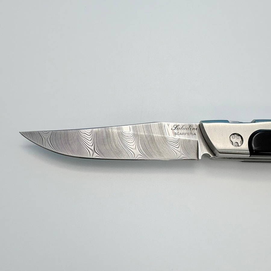 sa-1030bd-6 SALADINI 頂級手工SALADINI Lo Scarperiese傳統摺疊刀大馬氏革鋼 水牛角/白牛角手柄 結合「大馬士革鋼」與「牛角」
