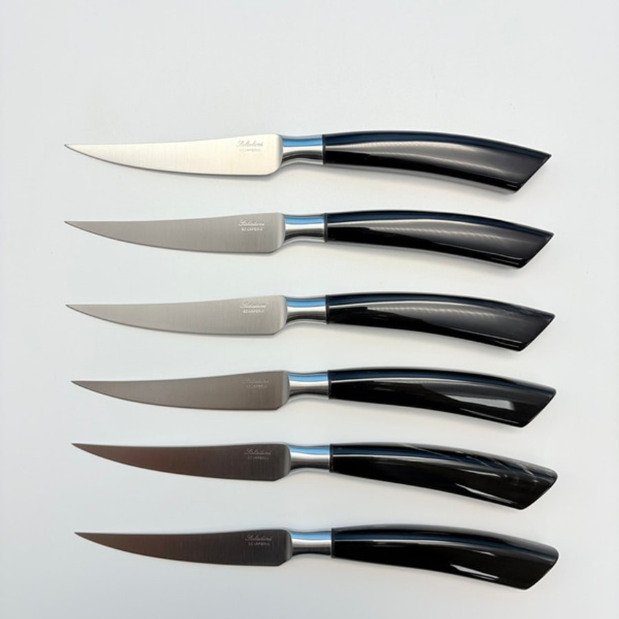 sa-4001b6-3 SALADINI 頂級手工黑牛角手柄牛排刀105mm 6把禮盒組 牛排刀 手工牛排刀 全長230mm