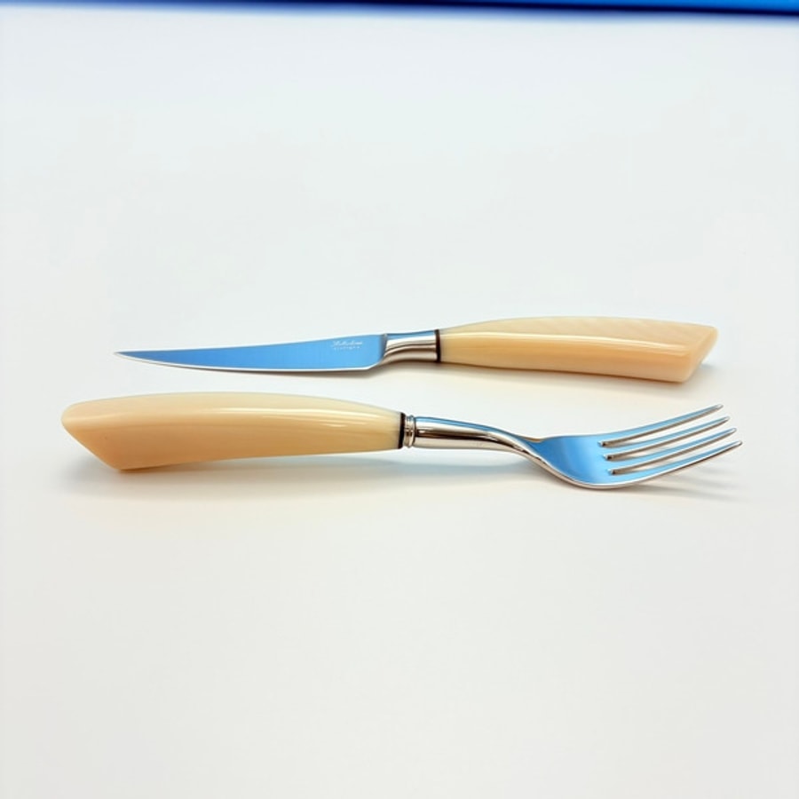 sa-4001rb4002rb-2 SALADINI 頂級手工仿白牛角色象牙白色樹脂牛排刀叉組 木盒禮盒組 各一支 牛排刀 叉子 餐桌 木盒禮盒組 +4002RB