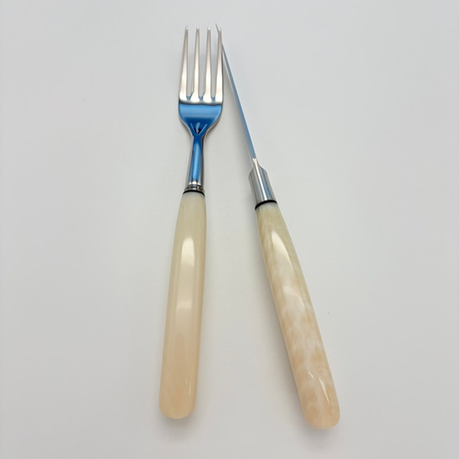 sa-4001rb4002rb-3 SALADINI 頂級手工仿白牛角色象牙白色樹脂牛排刀叉組 木盒禮盒組 各一支 牛排刀 叉子 餐桌 木盒禮盒組 +4002RB