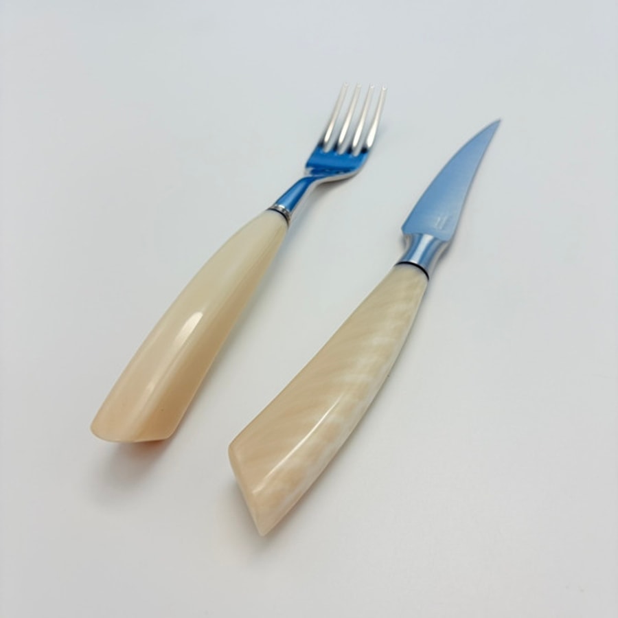 sa-4001rb4002rb-5 SALADINI 頂級手工仿白牛角色象牙白色樹脂牛排刀叉組 木盒禮盒組 各一支 牛排刀 叉子 餐桌 木盒禮盒組 +4002RB