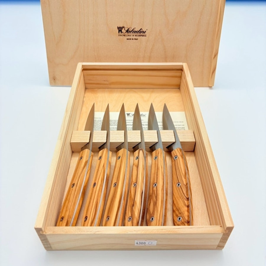 sa-4300o6-2 SALADINI 頂級手工橄欖木牛排刀114mm 六入木盒禮盒組 牛排刀 牛排刀禮盒組