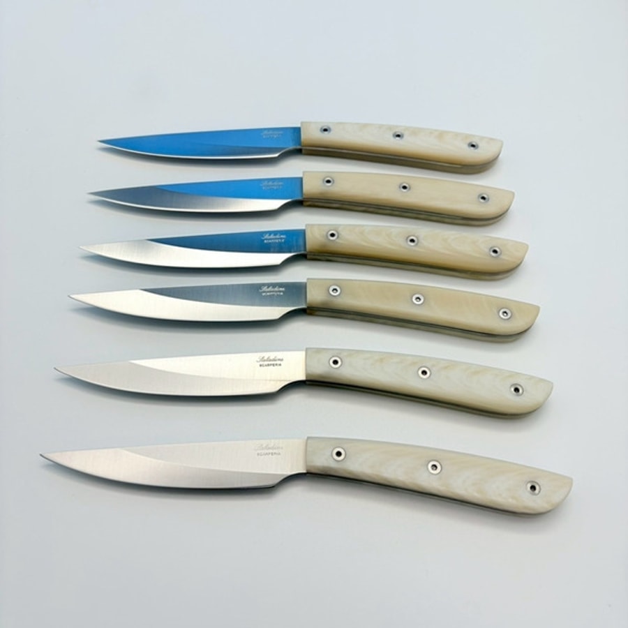 SALADINI 頂級手工仿白牛角象牙白色樹脂牛排刀114mm 六入木盒禮盒組 牛排刀 牛排刀禮盒組