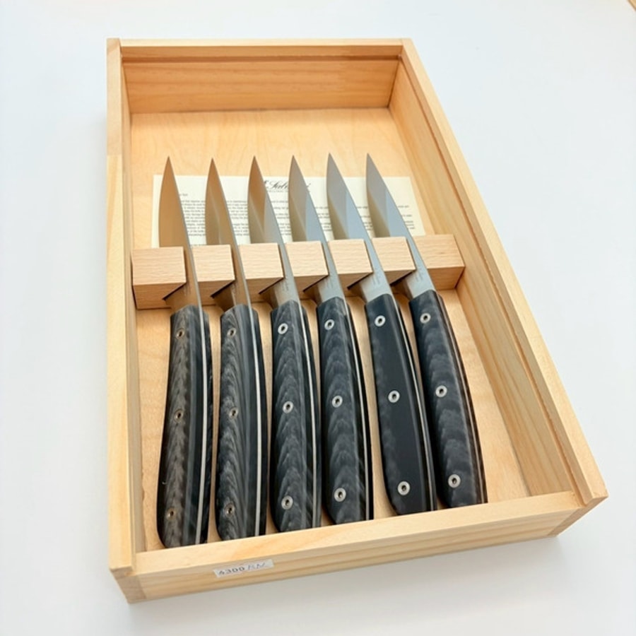 sa-4300rn6-2 SALADINI 頂級手工仿水牛角樹脂牛排刀114mm 六入木盒禮盒組 牛排刀 牛排刀禮盒組