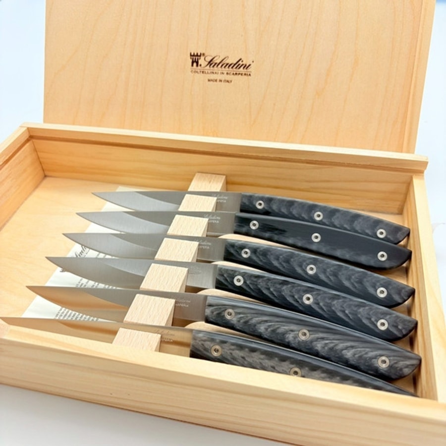 sa-4300rn6-3 SALADINI 頂級手工仿水牛角樹脂牛排刀114mm 六入木盒禮盒組 牛排刀 牛排刀禮盒組