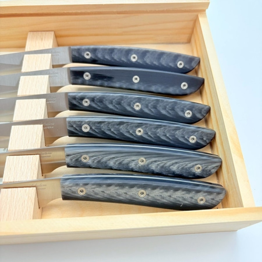 sa-4300rn6-5 SALADINI 頂級手工仿水牛角樹脂牛排刀114mm 六入木盒禮盒組 牛排刀 牛排刀禮盒組