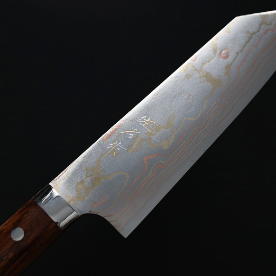 saji-bunka-as-5-1 佐治武士 文化刀 180mm 青紙鋼 有色大馬士革 沙漠鐵木柄