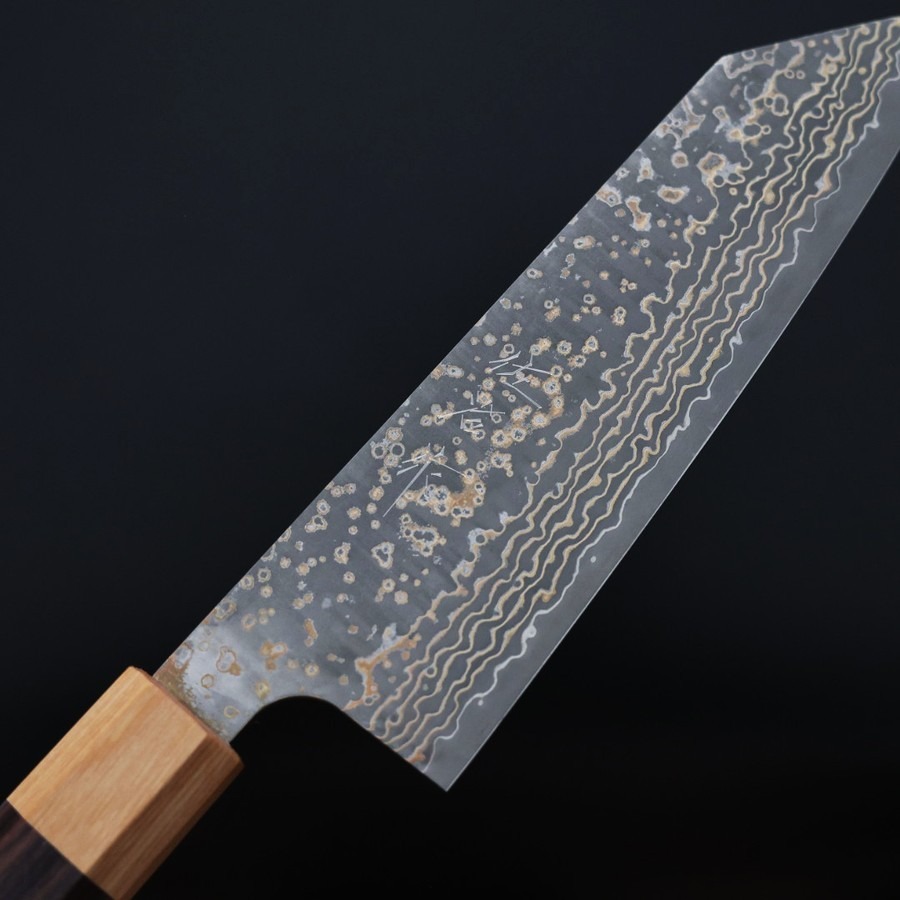 saji-bunka-vg10w-s-5 佐治武士 文化刀 165mm VG10W鋼 黑金大馬士革/紫檀柄