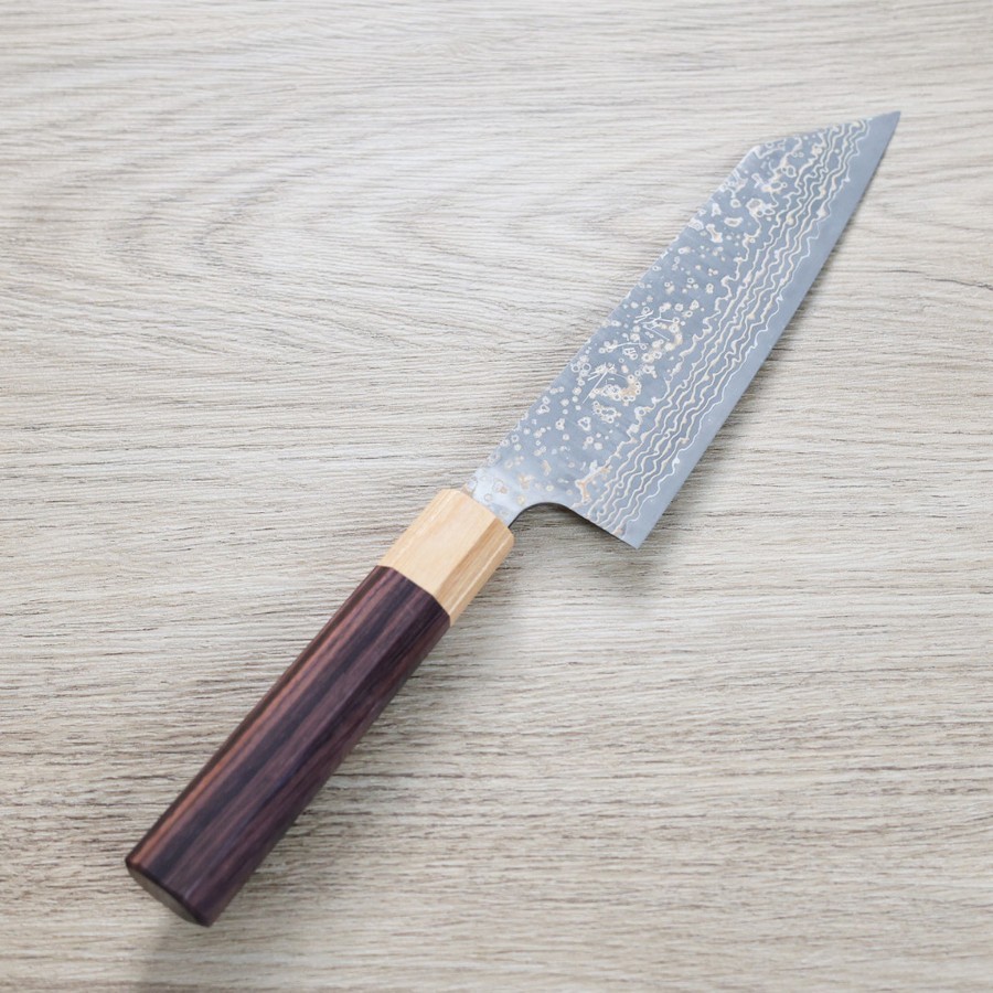 saji-bunka-vg10w-s 佐治武士 文化刀 165mm VG10W鋼 黑金大馬士革/紫檀柄
