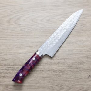 佐治武士 牛刀 210mm <br>VG10鋼十字鎚目大馬士革 紫壓克力柄