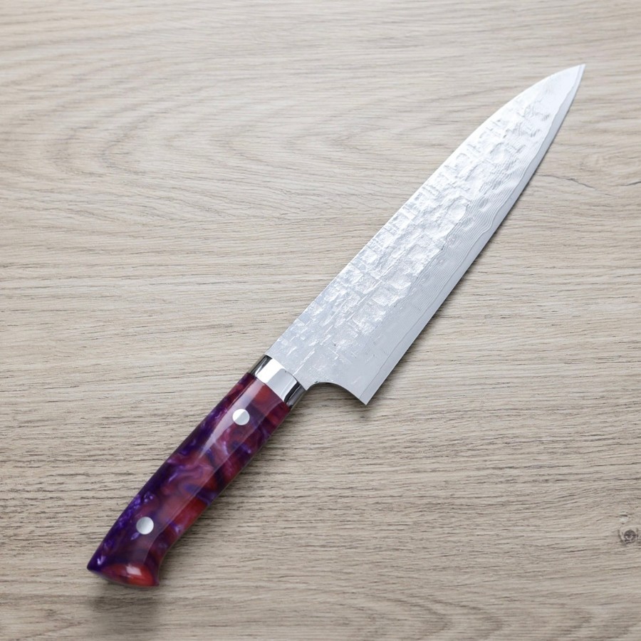 saji-g210-vg10ja 佐治武士 牛刀 210mm <br>VG10鋼十字鎚目大馬士革 紫壓克力柄