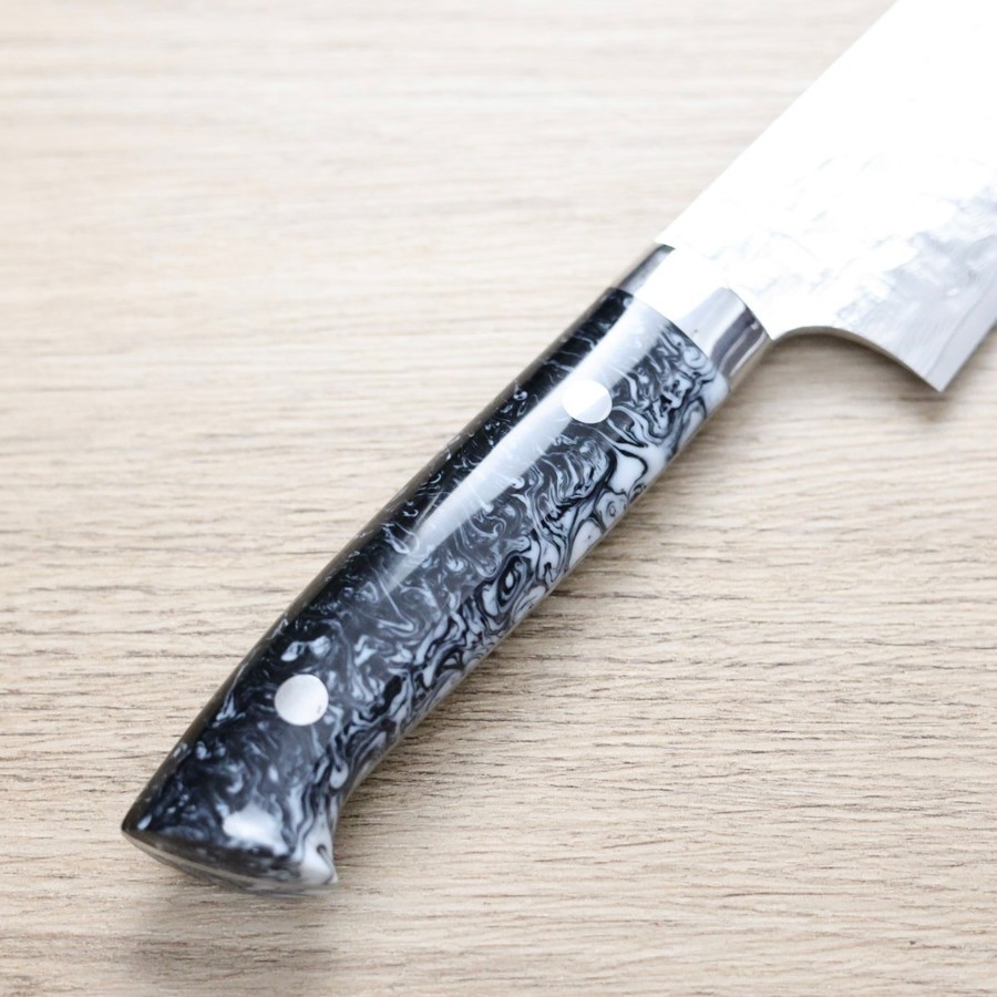 saji-g210-vg10ja2-3 佐治武士 牛刀 210mm<br>VG10鋼 十字鎚目大馬士革<br>黑壓克力柄