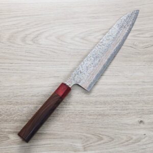 佐治武士 牛刀 240mm VG10鋼 黑染霓虹大馬士革 紫檀八角柄