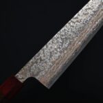 saji-g240-vg10nj-5 佐治武士 牛刀 240mm VG10鋼 黑染霓虹大馬士革 紫檀八角柄