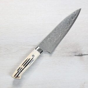 saji-gyuto180-r2b 佐治武士 牛刀 180mm R2粉末HSS鋼 鑽石大馬士革 牛骨洋柄