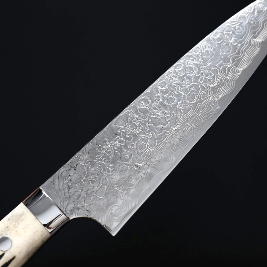 saji-gyuto180-r2b-5 佐治武士 牛刀 180mm R2粉末HSS鋼 鑽石大馬士革 牛骨洋柄