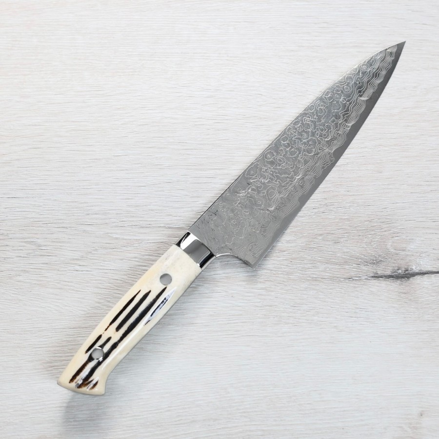 saji-gyuto180-r2b 佐治武士 牛刀 180mm R2粉末HSS鋼 鑽石大馬士革 牛骨洋柄