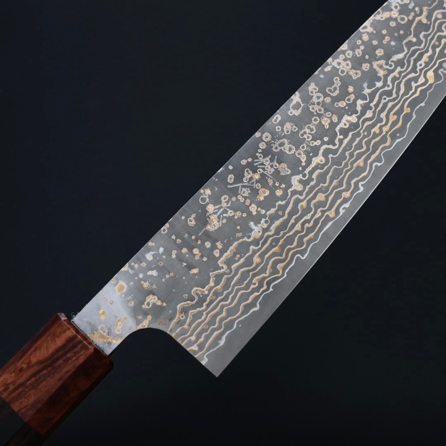 saji-gyuto180-vg10w-5 佐治武士 牛刀 180mm VG10W鋼 黑金大馬士革 黑檀柄