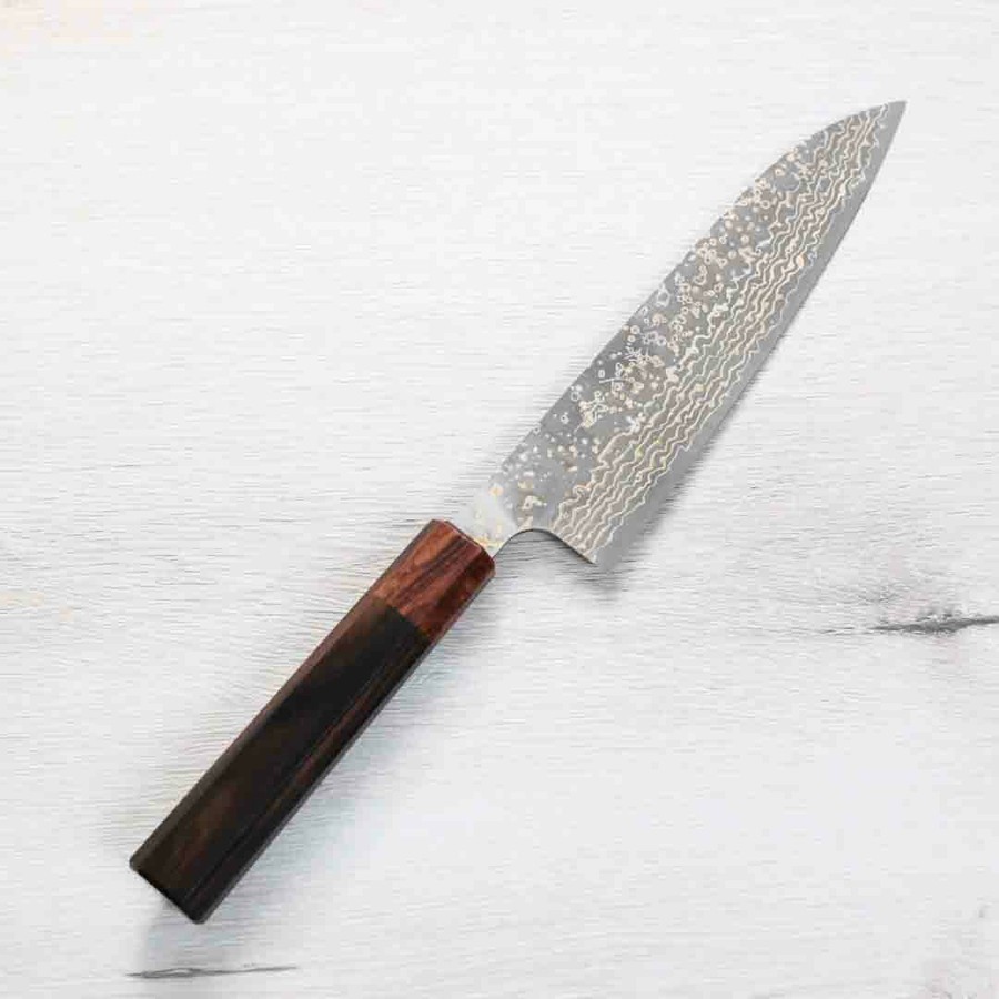 saji-gyuto180-vg10w 佐治武士 牛刀 180mm VG10W鋼 黑金大馬士革 黑檀柄