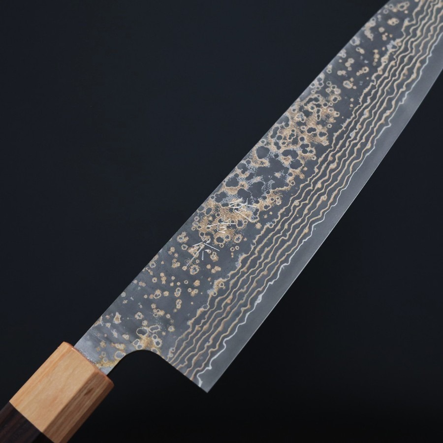 佐治武士 牛刀 210mm VG10W鋼 黑金大馬士革/紫檀柄