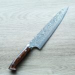 佐治武士 牛刀 240mm R2粉末HSS鋼 大馬士革 沙漠鐵木柄