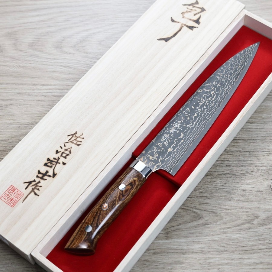 saji-gyuto240-vg10w-s-2 佐治武士 牛刀 240mm VG10W鋼<br> 黑金大馬士革 沙漠鐵木