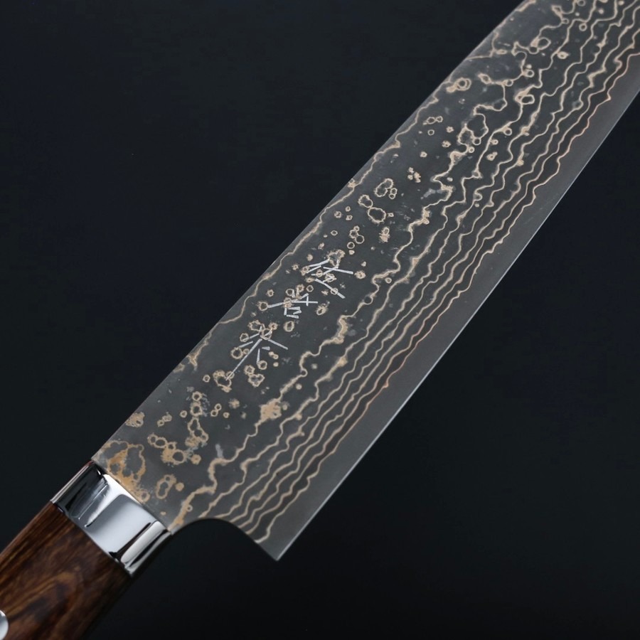 saji-gyuto240-vg10w-s-5 佐治武士 牛刀 240mm VG10W鋼<br> 黑金大馬士革 沙漠鐵木