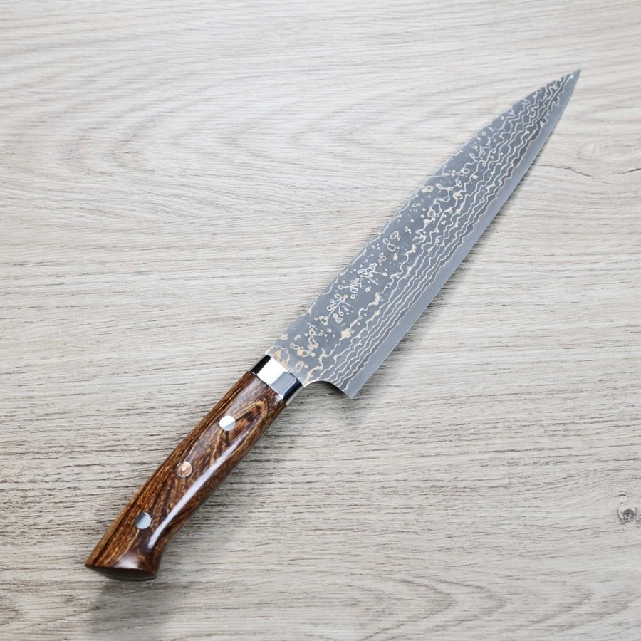 saji-gyuto240-vg10w-s 佐治武士 牛刀 240mm VG10W鋼<br> 黑金大馬士革 沙漠鐵木
