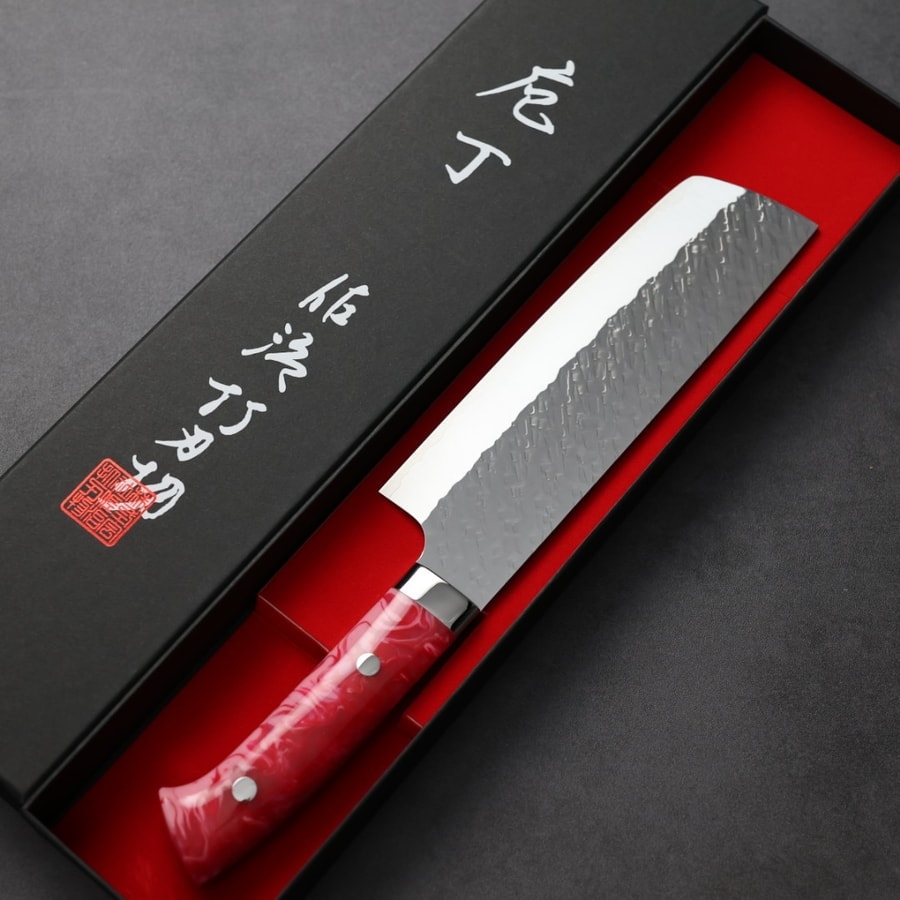 佐治武士 菜切 170mm SG Strix鋼 鎚目 粉壓克力柄