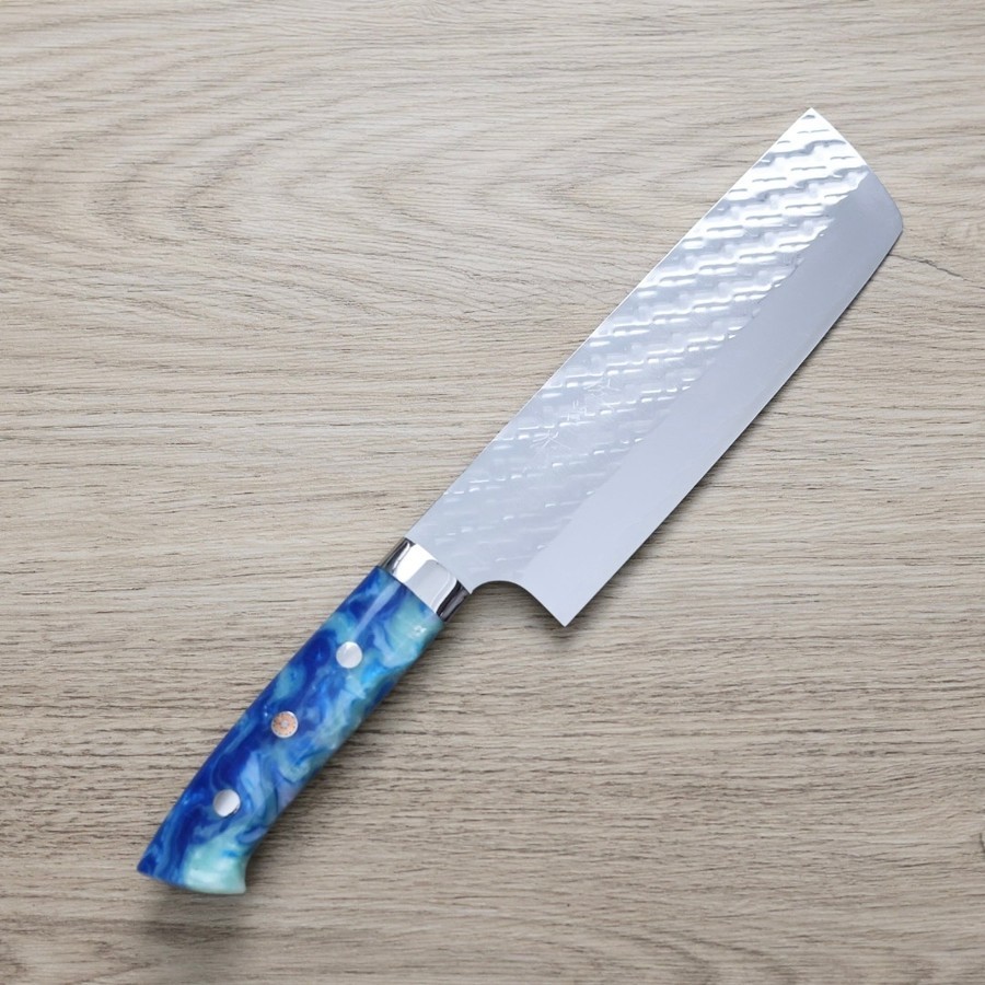 saji-n165-sgta 佐治武士 菜切 165mm SG Strix鋼<br>鎚目 壓克力柄