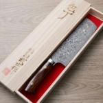 saji-n170-r2-a-2 佐治武士 菜切 170mm <br>R2粉末HSS鋼 大馬士革 沙漠鐵木柄