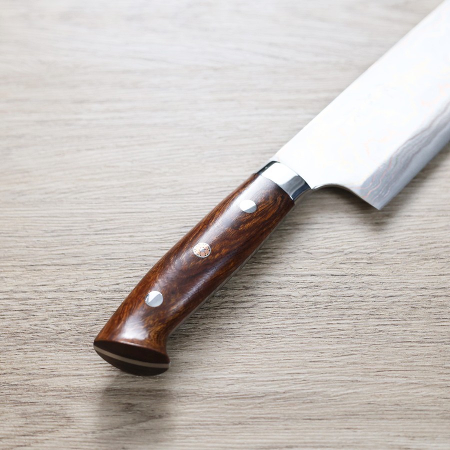 saji-nakiri170-as-3 佐治武士 菜切 170mm 青紙鋼 有色大馬士革 沙漠鐵木柄