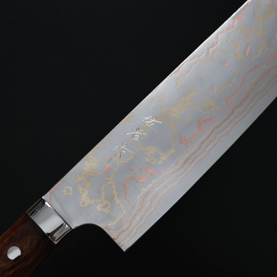 saji-nakiri170-as-5 佐治武士 菜切 170mm 青紙鋼 有色大馬士革 沙漠鐵木柄