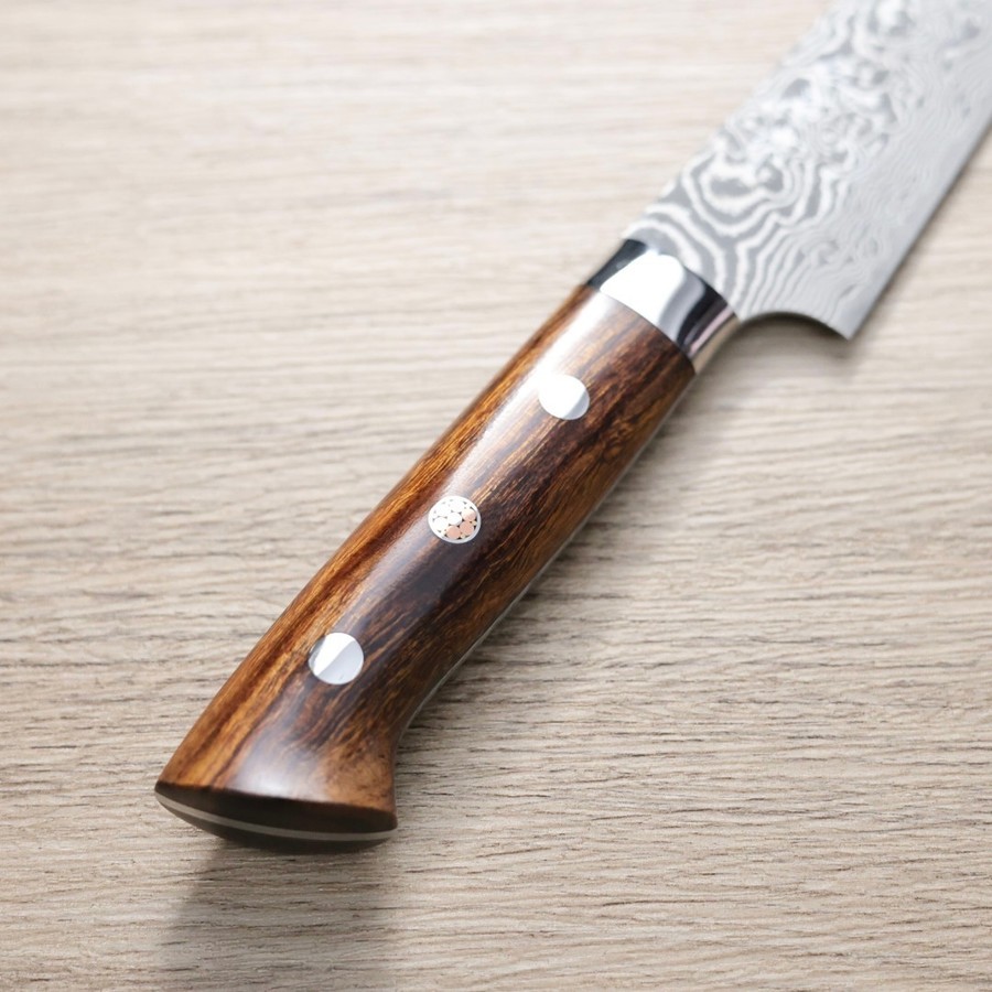 saji-p130-r2a-3 佐治武士 蔬果 130mm R2粉末鋼<br>大馬士革 沙漠鐵木柄
