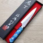 saji-petty130-sgta-2 佐治武士 蔬果刀 90mm SG Strix鋼<br>鎚目 壓克力柄
